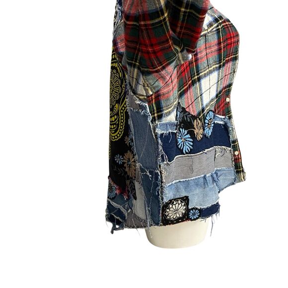 Flannel Shirt Womens 2XL Sugar Skull Shacket Upcycled Grunge Maximalist Rock - Picture 13 of 16